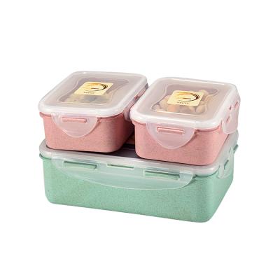 China Freshness Preservation Customized 1250ml 380ml 380ml 3pcs Set Square Type Plastic Wheat Straw Food Storage Box for sale