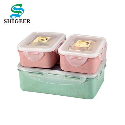 China Good Quality 1250ml 380ml 380ml Square Type Wheat Straw Material Airtight Food Lunch Freshness Preservation Plastic Box for sale