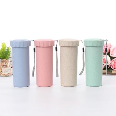 China Travel Sport Sustainable HOT Plastic Mugs Sealed Cup Eco-friendly Drinking Bottle Wheat Water Straw Plastic Cup for sale