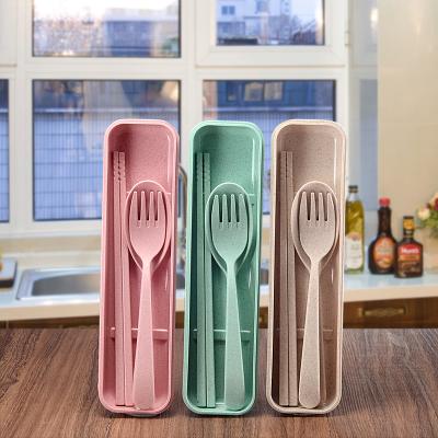 China Sustainable Eco-friendly Wheat Straw Fork Chopsticks Spoon Tableware for Kid Travel Camping Picnic for sale