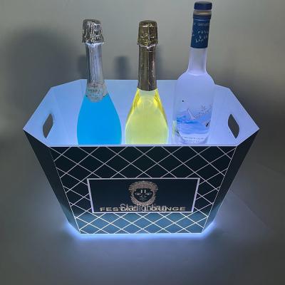 China Barber Shop OEM 12L Custom LOGO LED Ice Bucket Box Acrylic Rechargeable Beer Champagne Bottle Displayer For Party Bar for sale