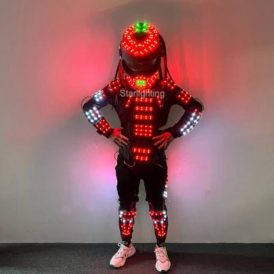 China Barber Shop Factory LED RGB Color Changing Costume Stage Dancer LED Robot Iron Soldier Wearing Cosplay Predator Costume For Night Club for sale