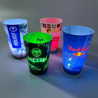 China Custom Drinking Glass 12oz 14oz 16oz LED Glow Liquid Barber Shop Colorful LOGO LED Light Cup For Champagne Bar Nightclub Party for sale