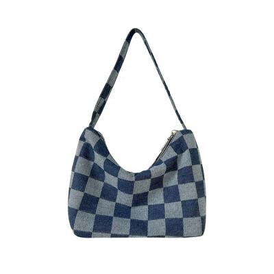 China Korean version of the soft advanced sense of the new PORTABLE hand shoulder bag women armpit bag slot design chessboard grid cowboy bag for sale