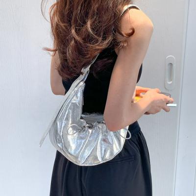 China New Fashion PORTABLE Silver Women's Bag Wrinkled Vegetarian Messenger Bags Soft Pu Leather Large Capacity Hand Shoulder Bag for sale