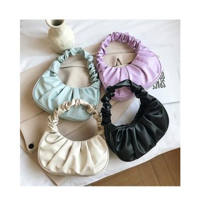 China Fashion Women Retro Pleated Cloud Bag Designer Pu Leather Wrinkled Handle Armpit Bag Solid Tote Ruched Wild Female Purse Handbags for sale