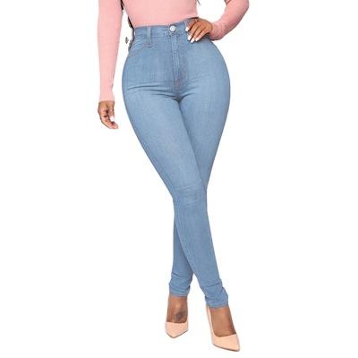 China Selling Women Jeans Breathable Warm High Waist Stretch Skinny Denim Pants Washed Elastic Slim Pencil Pants for sale