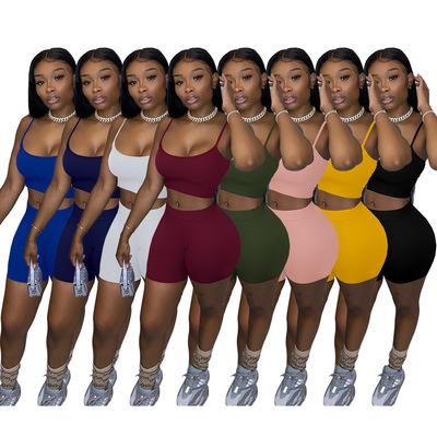 China New summer fashion boutique 2 piece top set QUICK DRY trendy crop top biker shorts tie up sets women summer yoga sets for sale