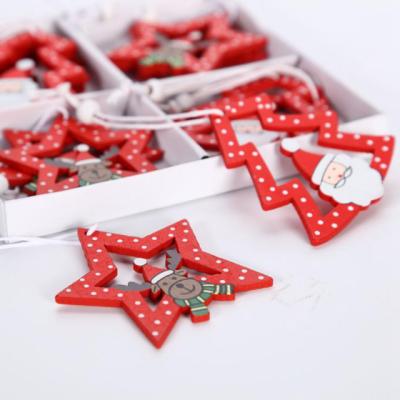 China 12 Pack Christmas Tree Decoration 21146 European Wooden Small Tree Star Christmas Decoration for sale