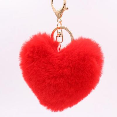 China Valentine 21129 Imitate Rex Rabbit Fur Ball Couples Pom Pom Keychain for Valentine's Day for sale