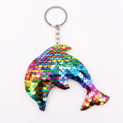 China Hot sale 21132 sequined double-sided sequined dolphin key chain for sale