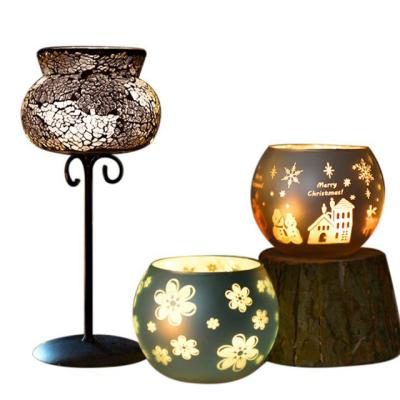 China 2184 Christmas Retro Christmas Candle Holder Glass Table Decoration Nordic Romantic Candle Cup for sale