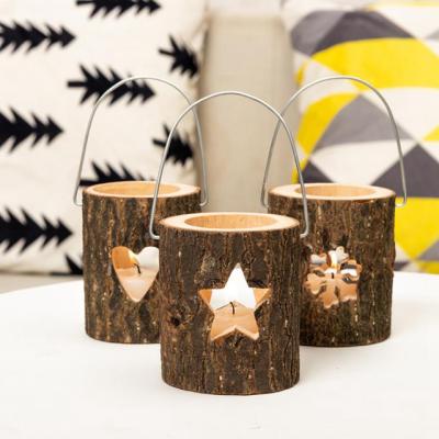 China 2199 Retro Nordic Christmas Decoration Wooden Candle Holder With Handel For Coffee for sale