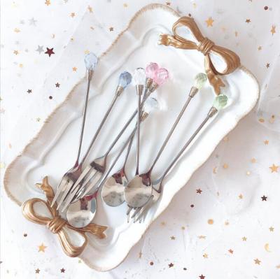 China 21214 Stocked Japanese Sweet Cute Coffee Spoon Dessert Fork For Girl for sale