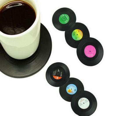 China Viable Creative Vinyl 2124 Vintage Insulation CD Cup Mat Non-Slip Pad 6 Packs Record Coaster For Cup for sale