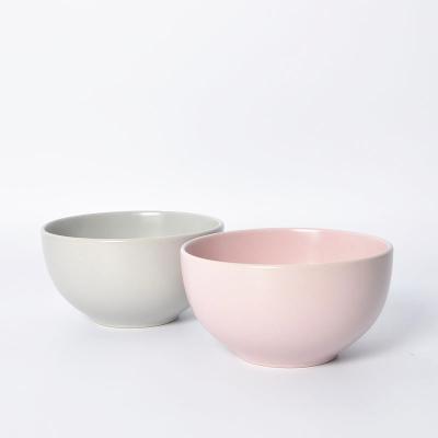 China Viable Microwavable Ceramic Porcelain Pink Stoneware Bowls Japanese Style for sale