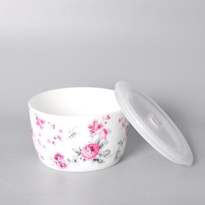 Cina Sustainable Custom Printed Ceramic Storage Bowls With Plastic Lid in vendita