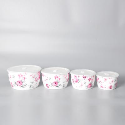 China Sustainable Cheap Price Kitchen Food Storage Ceramic Bowls With Plastic Lids for sale