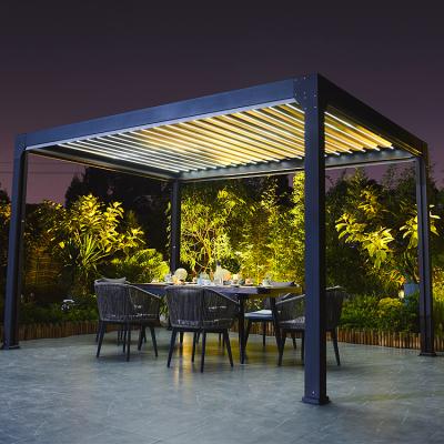 中国 Customized Adjustable Outdoor Louvered Waterproof Garden Motorized Aluminum Pergola Roof Gazebo Easily Assembled 販売のため