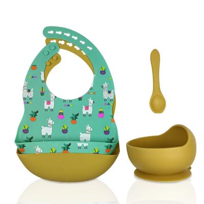 China Customized Reusable Kid Bowl Silicone Bib Baby Products Feeding Spoon Set For Silicone Feeding Logo for sale