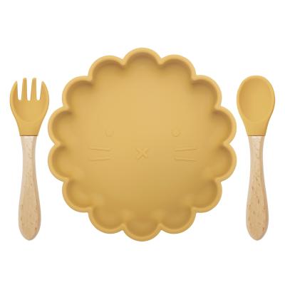 China BPA Lion Shape Baby Silicone Plate Free With Spoon And Fork Set Silica Gel Dish Kids Tableware Feeding Kit for sale