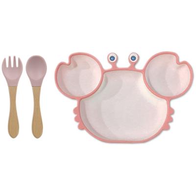 China Crab Free Infant Self Feeding Bowl Spoon Fork Kids Bowl Crab Free Silicone Feeding Bowl With Suctioion Baby Feeding Set for sale