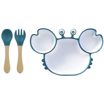 China BPA Free Silicone Baby Feeding Bowl Spoon And Fork Set Kids Crab Tableware Infant Self Feeding Bowl With Suction Set for sale