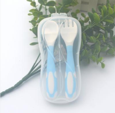 China Baby PP BPA Silicone Band Spoon And Fork Free Hot Sale Clear Box Packing Kits PP OEM&ODM for sale