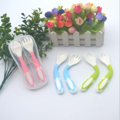 China BPA Free Ready To Ship Hot Selling Baby PP Band Silicone Spoon And Fork Kits PP Box Packaging for sale