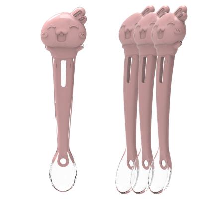 China Stocked.durable silicone baby training spoon hot amazon wholesale for baby feeding use for sale