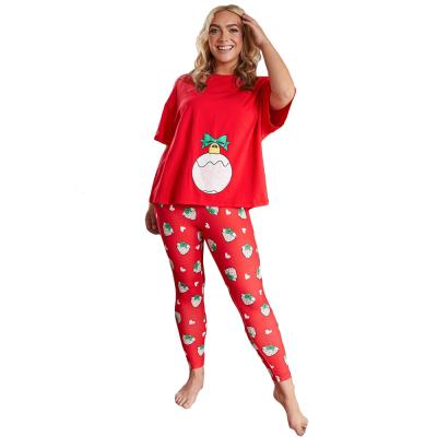 China Cute QUICK DRY cotton plus size bell pajamas and strawberry print top and pants christmas pajamas sets for sale