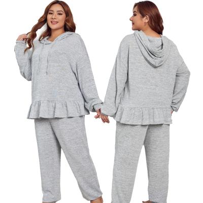 China Breathable Plus Size Women Knitted Hooded Bamboo Cotton Sleepwear Pajamas Lounge Wear Plus Femme Pajama for sale