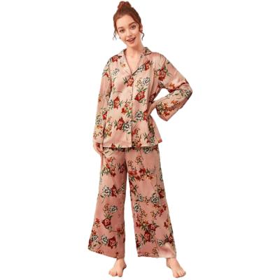 China Breathable Spring And Smooth Print Autumn Wholesale Size Pajamas Floral PJ Set Long Pajamas For Women Set for sale