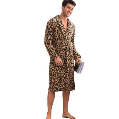 China Breathable OEM Waffle Spa Bath Leopard Robe Custom Made Flannel Men's Long Robe Men's Wholesale Custom Designer Robe for sale