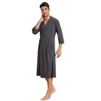 China Custom Made Solid Knitted Spa Kimono Mens Designer Bathrobe Cotton Sleepwear Breathable Long Robes for sale