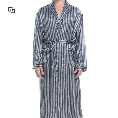 China OEM Service SPA Hotel Bathroom Thermal Luxury High Quality Mens Satin Long Robes Mens Stripe Silk Robes for sale