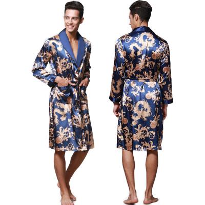 China New QUICK DRY Classic Design Luxury Classic Design Mens Soft Comfortable Silky Satin Bathrobe Long Robes For Men for sale