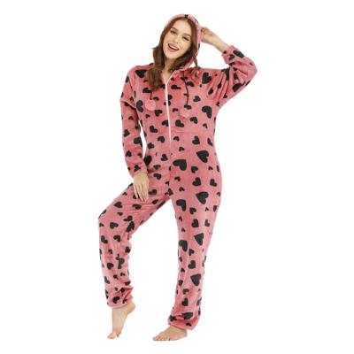 China Wholesale Thermal Keep Warm Women Sleeve Long Onesie Adult Hooded Onesie With Thumb Hole Zipper Printed Long Sleeve Fleece Adult Onesie for sale