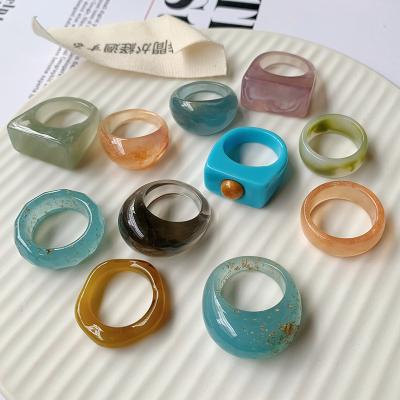 China Simple Tasty Cute Colorful Resin Ring Jewelry Acrylic Rings Lavender Irregular Square Ring for sale