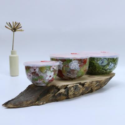 China 3 Size Sustainable Ceramic Seal Retention Salad Bowl With Lid for sale