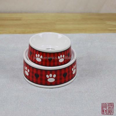 China Viable Red Flower High Quality Red Decal Ceramic Small Pet Animal Bowl And Ceramic Dog Food Bowl for sale