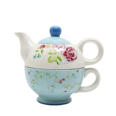 China Custom Modern Ceramic Quality Sustainable 1+1 Life Teapot Coffee Tea Cup Set for sale