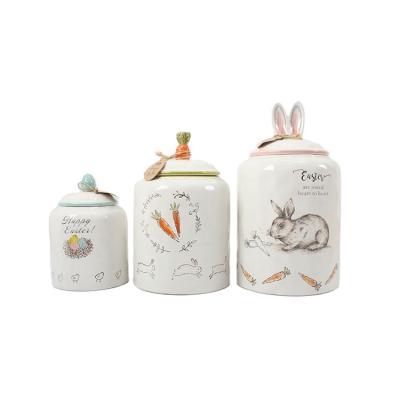 China Modern Novelty Cute Rabbit Ear Carrot Hat Pellets Ceramic Easter Storage Box Organizer for sale