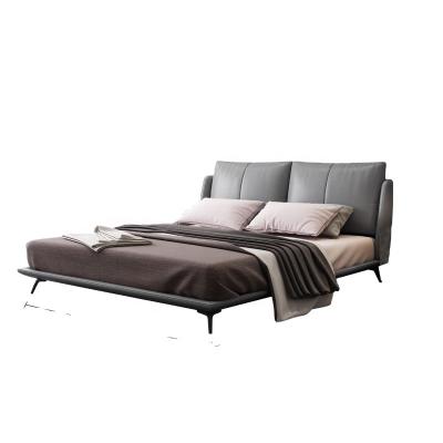 China (Size)Modern Italian Minimalist Leather Single Bed Master Bedroom Double Bed Family Wedding Bed Adjustable Small Leather Upholstered for sale