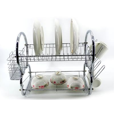 China Factory Wholesale Viable Kitchen Over Sink Metal Stainless Steel Large Dish 2 Tier Dish Drainer Rack With Dish Rack for sale