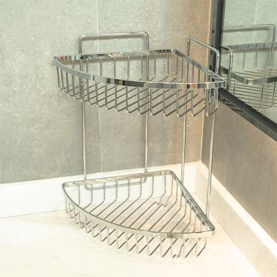 China Hanging Type Bathroom Organizer Corner Shelf Double-Layer Stainless Steel Modern Metal Bathroom Toilet Shelf for sale