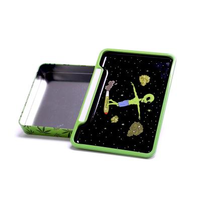 China Recyclable Custom Metal Hemp Tobacco Rolling Tray Storage Tin Smoke Tray With Stash Box for sale