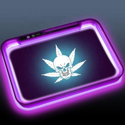 China Custom Logo Led Tray Light Up Smoking Roll Tray ABS Plastic Auto Color Change in Dark for sale