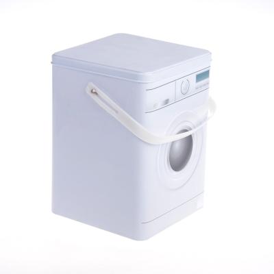 China Recyclable Washing Machine Shape Promotion Packaging Metal Tin Can Box With Plastic Handle And Lock for sale