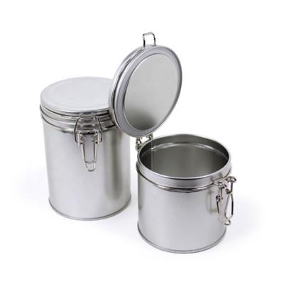 China Food No Printing Plain Silver Tin Jar Container Hinged Lid Tin Box for sale